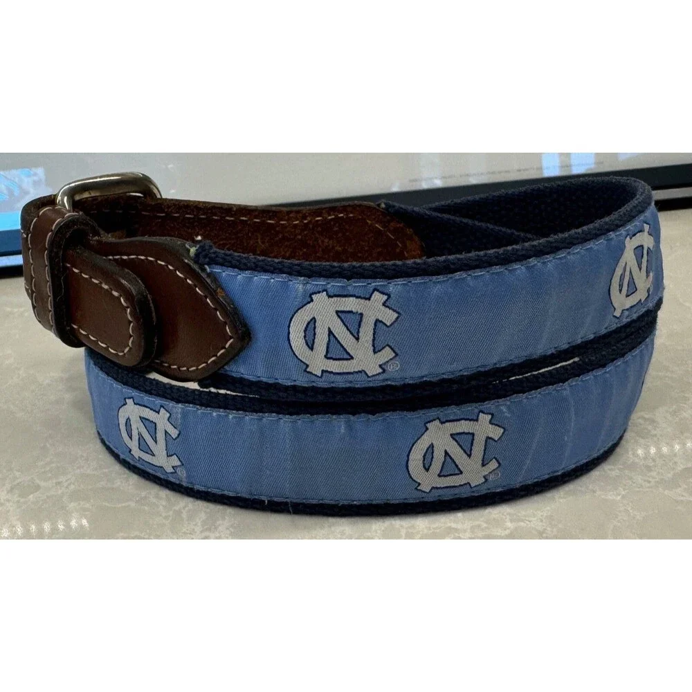 North Carolina Tar Heels - Canvas Leather Belt - Size 30 - Carolina Blue